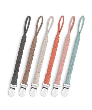 Pacifier Clip for Boys and Girls Handmade Braided Cotton Baby Pacifier Holder Leash Smoother Clip Fits All Pacifiers Modern Unisex Baby Shower Set 6 Pack