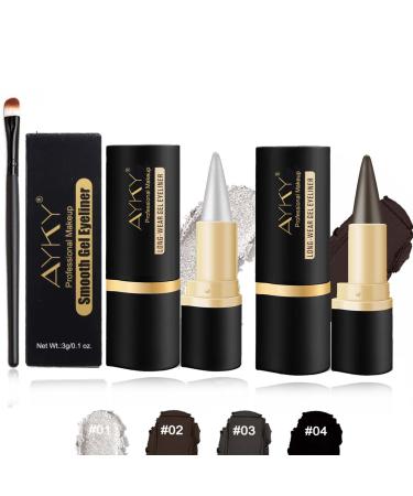 Ayky Long Wear Gel Eyeliner Natural Black Eyeliner Cream Waterproof Rationalu Gel Eyeliner Smokey Eyeshadow Palette Stick Smudge Proof Quick-Drying Matte Create Statement Eye Look (#01+#02)