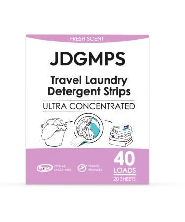 Eco Travel Laundry Detergent Sheets Fresh Scent - 40 Loads No Plastic Jug Concentrated Laundry Soap Strips (20 Sheets)