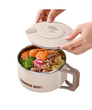 Durable Remen Noodle Container 1200ml Ramen Cooker Soup Mug Japanese Ramen Picnic Tableware for Pasta Dishes Portable Safe Reusable Noodle Bowl High Capacity Noodle Cooker for Home Picnic Beige