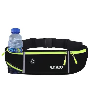 Estrith Passes running bag with bottle holder adjustable rubber band and large capacity waterproof drinking belt for sports cell phone running jogging A-black+green