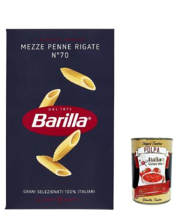 Italian Gourmet E.R. Pack of 10 Barilla Mezze Penne Rigate pasta No. 70 100% Italian noodles 500g + Italian gourmet Polpa 400g