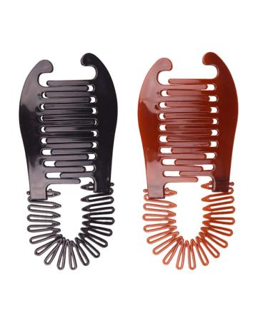 2PCS Plastic Interlocking Banana Clip Clincher Interlocking Two Sides Hair Comb Elongated Ponytail Holder