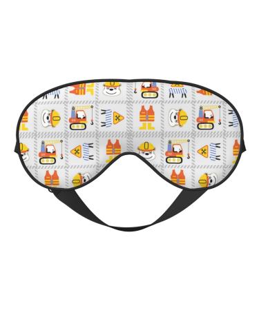 Construction Equipments Worker Print Sleep Eye Mask Blindfold with Elastic Strap Headband Soft Eye Cover Eyeshade for Night Sleeping Travel