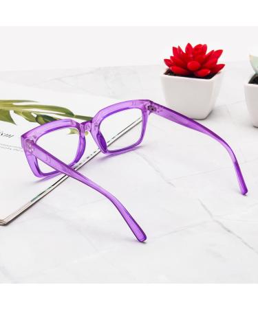 MMOWW Transparent Purple 2.5 Oversized Reading Glasses for Women - Anti Blue Light Square Frame - Buy Online on GoSupps.com