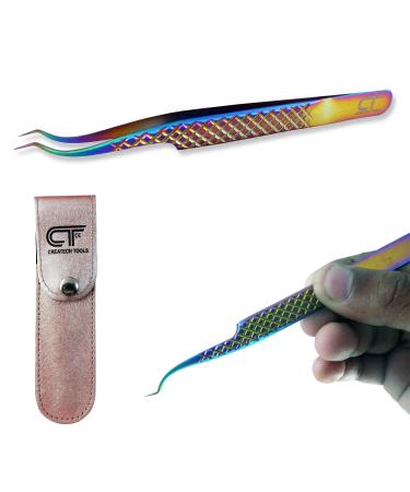 CT Eyelash Tweezers Lash Tweezers for Extensions Straight Curved Individual Russian Volume Isolation Stainless Steel Rainbow Set (Double Curved)