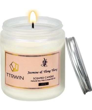 TTRWIN Jasmine & Ylang Ylang Scented Candle - 200g 50H Burn Natural Soy Wax Glass Jar - Perfect Gift for Women Christmas Mother's Day Valentine's Day - Buy Online on GoSupps.com