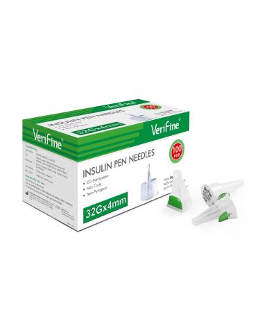Verifine Insulin Pen Needles 32G 4mm Ultra Fine Pen Needles for Insulin Injection Compatible with Most Insulin Pens 0.23mm x 4mm (5/32 ) 100 Count