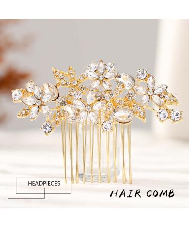 Foyte Crystal Bride Wedding Hair Comb - Silver Flower Bridal Headpiece with Rhinestone Accents - Bridesmaid Hair Accessories (Gold) - Buy Online on GoSupps.com