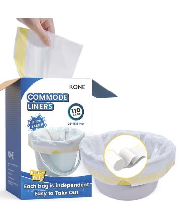 KONE Commode Liners Disposable Waste Bags Fits All Standard Bedside Portable Toilet Chair Bucket Potty Bedpan Easy to Use (110 count)