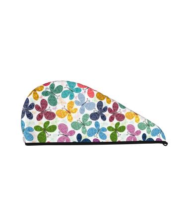 Hair Towel Wrap Hair Drying Towel with Button Towel Turban Head Towel to Dry Hair Quickly (Colorful Butterflies)