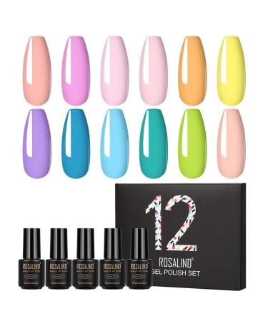 Gel Nail Polish Set 12Pcs 7ml Pink Green Nude Purple Long Lasting Kit Candy Colors Series Soak Off LED/UV Lamp Suitable As A Gift for Women To DIY At Home  Yellow Orange Blue Green Pink Purple