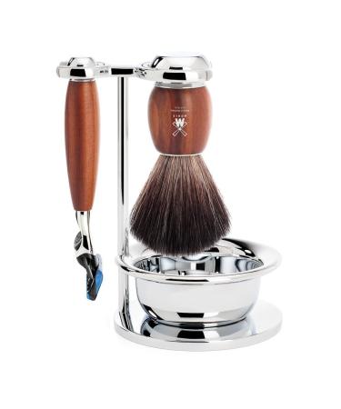M HLE shaving set with bowl - Vivo series - Black Fibre - compatible with Gillette blades - plum wood