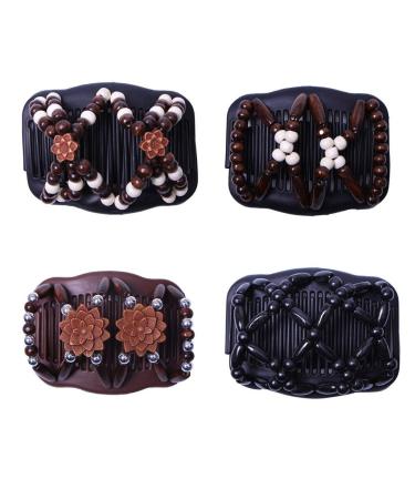 Lovef Thick Hair Clip Magic Wood Beads Double Hair Comb Clip Stretch Combs for Hair Fashion Design Multi Butterfly Bun Maker for Popular Hairstyles Style 4pcs - Buy Online on GoSupps.com