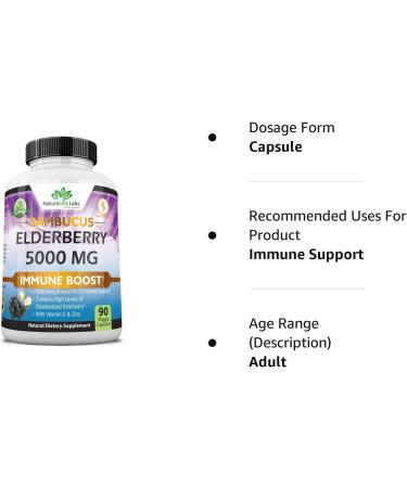 Sambucus Elderberry 5000mg Super Concentrated with Vitamin C & Zinc - Immune Support Supplement | 90 Veggie Capsules - Buy Online on GoSupps.com