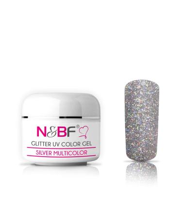 N&BF Glitter UV Gel 5ml Mittel viscos silver shimmer multicolor |Glitter gel made in EU |Glitter color gel silver |Color gel without acid + self -smoothing |Shimmering Geln gel |Nail angel glittering