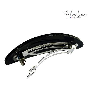 Parcelona French Oval Celluloid Glossy Black Automatic Hair Clip Barrette - Strong Hold Hair Accessory for Girls and Women - Made in France - (Black) - Buy Online on GoSupps.com