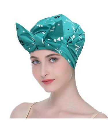 Luxury Shower Cap for Women- Along With Dual Fitting Mechanism (Elastic Band Plus Velcro Tab) Reusable  Waterproof  Fashionable (Teal color)