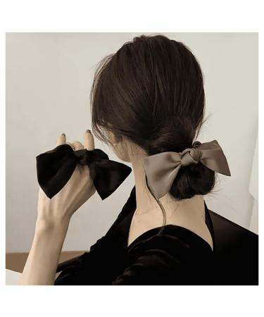 Inilbran Boho Silk Hair Bow Rope Scrunchies Black Silky Bow Hair Band Hair Ties Vintage Elastic Hair Tie Ropes French Bowknot Ponytail Scrunchy Hair Ties Hair Accessories for Women and Girls Headdress