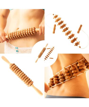 Mr. Woodware Wood massage devices-2-in-1-lymph massager made of wood straight roll rod and rope massage set set-massage set for lymphatic drainage body shape muscle form Maderoterapia Roller & Massager