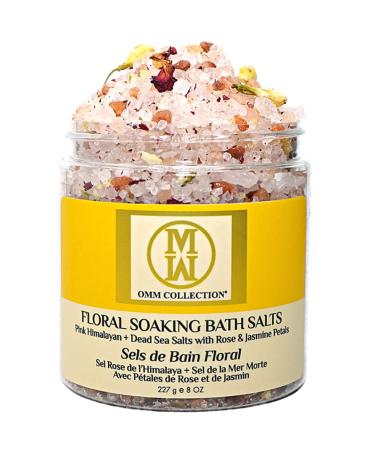 OMM Collection Natural Floral Soaking Bath Salt - Detox Body & Foot Soak - Bath Salt with Rose & Jasmine Petals - Pink Himalayan & Dead Sea Salt Flakes - Relaxing Bath Soak for Sore Muscles  Aches White Tea Jasmin Blanc