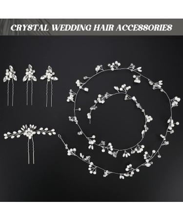 WIOR Wedding Hair Vine: 39.4 Inch Crystal Beads Bridal Hair Piece with Pearl Hair Pins - Handmade Rhinestones Headpiece for Bride, Bridesmaids, Prom - Silver - Buy Online on GoSupps.com