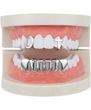 Teeth Caps Gold Plated Hip Hop Tooth Set Hollow Top & Bottom Grill Teeth Caps - High Glossy for Adults Costume Party Accessories Teeth Grills Hip Hop Style for Teeth Jewelry Gift-Silver - Buy Online on GoSupps.com