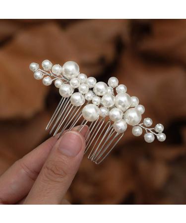 Ushiny Pearl Bride Wedding Hair Comb Silver Headpiece Bridal Hair Accessories for Women and Girls - Buy Online on GoSupps.com