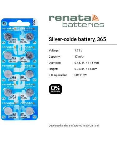 Renata 365 SR1116W Silver Oxide Watch Batteries - 1.55V (2 Count) for Long-Lasting Power - International Shipping Available - Buy Online on GoSupps.com