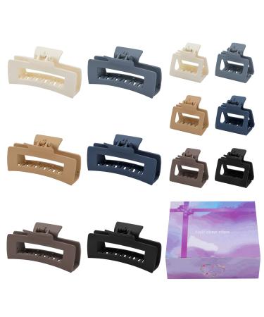 12 Pack Hair Clips Large Rectangle Hair Clips For Women(4in) Medium Square Claw Clips for Thin Hair(2in) Matte Hair claw Clips For Thick Hair Neutral Colors and Strong Hold Hair Jaw clips.