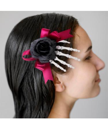 Hand Bone Shape Hair Clip Cute Skull Hand Hair Clip with Bowknot - Skull Hand and Flower Barrettes Bone Claw Hairpins Halloween Claw Hairpin Strong Hold Hair Barrette Black - Buy Online on GoSupps.com