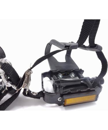 NEWSTY Bike Pedals with Clips and Straps - 9/16-Inch Spindle Resin/Alloy Pedals for Outdoor and Indoor Cycling - Black - Buy Online on GoSupps.com