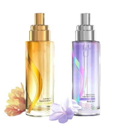 Long-Lasting Lightweight Hair Soft Essential Oil Spray Fluffy Volumizing Hair Spray Protein Smoothing Cream Smooth Frizz and Add Shine For All Hair Types (2pc)