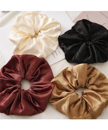 scicent Scrunchies 4 Pieces Plain Satin Hair Scrunchy for Girls Elastic Hair Bands Fashion Hair Ties Large Ponytail Holder Soft Hair Bobbles for Women - 4314 - Buy Online on GoSupps.com