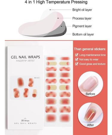 EBANKU 20 PCS Gel Nail Strips Nail Gel Polish Strips Full Wraps Adhesive Gel Nail Stickers with Nail File and Stick(UV/LED Lamp Required) (8) - Buy Online on GoSupps.com