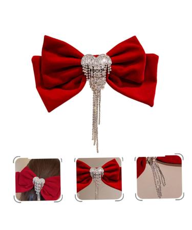 MAGICLULU Tassel Hair Clip Hair Bow Clips Alligator Clip Hair Claw Clips for Women Hair Accessory for Girls Bow Hair Clips French Barrette Rhinestone Hair Clips Copper Makeup Red