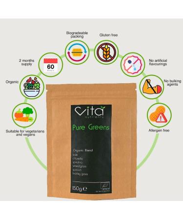 Pure Greens Superfood Powder 150g Organic Blend of 6 Plant Based Super Greens Vegan & Gluten Free Vitamin, Fibre & Mineral Rich Made in UK - Buy Online on GoSupps.com