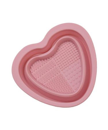 Geteawily Makeup Brush Cleaning Bowl Silicone Makeup Brush Cleaning Bowl | Heart Shape Silicone Cosmetic Brush Cleaner Cleaning Pad Pink