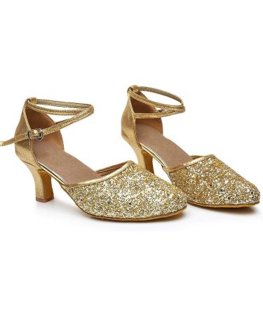 iCKER Women's Gold Sequin Latin Dance Shoes - Heeled Ballroom Salsa Tango Party Shoes - Buy Online on GoSupps.com