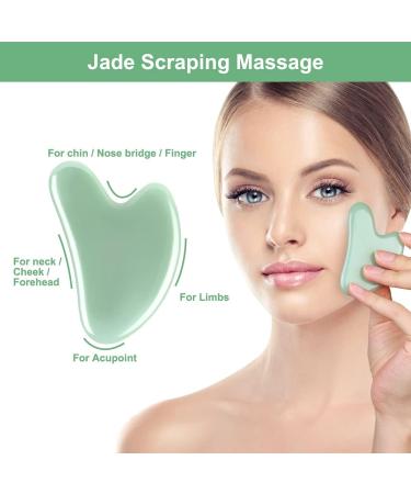 Uraqt Gua Sha Massage Tool - 2 Natural Jade Scraping Stones for Spa Facial Care & Anti-Aging - Light Green - Buy Online on GoSupps.com