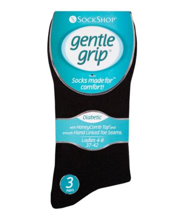 Gentle Grips Women's Gentle Grip - Diabetic Sock With Honey Linked Toe Seams 4-8 Uk Black