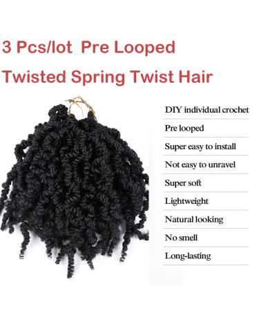 3 Packs Curly Pre-Twisted Jump Twist Braids - Ombre Synthetic Crochet Hair Extensions (10 Inch 1B) | Fluffy Braiding Fiber - Buy Online on GoSupps.com