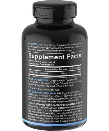 Zinc Picolinate 50mg with Organic Coconut Oil- Immune Support Supplement (60 Softgels) - Buy Online on GoSupps.com