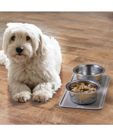 mDesign Small Square Pet Food and Water Bowl Mat - Waterproof Non-Slip Silicone Placemat for Dogs and Cats - Durable and Food Safe - Gray Linelle Collection - Buy Online on GoSupps.com