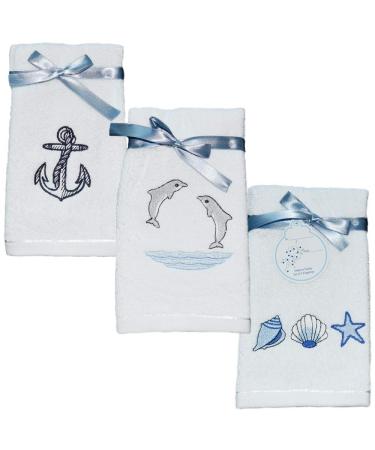Classic Turkish Towels - Luxury Ocean Themed Fingertip Towels, 100% Turkish Cotton, Soft and Absorbent Bathroom Towels, Beach and Nautical Decor, 6-Piece Set - 12 x 20 Inches (Dolphins) Dolphins Fingertip Towels