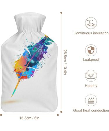 Colorful Feathers Hot Water Bottle with Plush Cover - Hand Warmer for Adults & Children | 26.5x15.3cm - Buy Internationally! - Buy Online on GoSupps.com