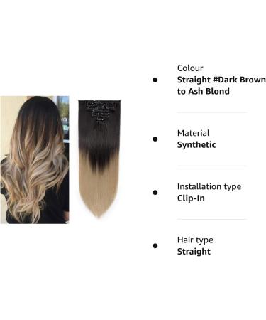 Silk-co 26 Inch 8PCS Clip in Hair Extensions Dark Brown to Ash Blond - 100% Synthetic Long Straight Hair Piece for Full Head - Buy Online on GoSupps.com