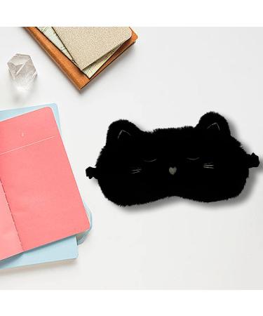Clzemo Plush Cat Sleeping Eye Mask - Cute Animal Blindfold for Kids, Teens, Women - Breathable, Light Blocking Sleep Protector - Cozy Faux Fur Eyeshade for Plane Travel, Nap, Night Sleepover - Black - Buy Online on GoSupps.com