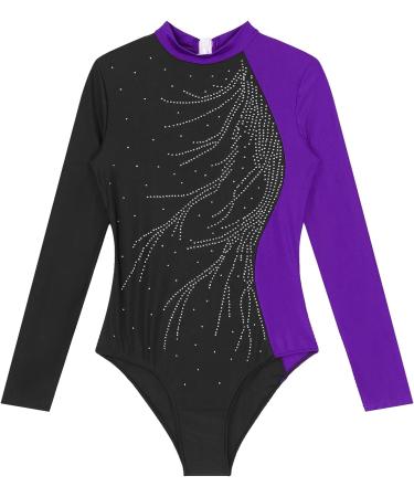 dPois Women's Long Sleeve Shiny Gymnastics Leotard | Ballet Dance Performance Unitard in Purple - Size Small - Buy Online on GoSupps.com