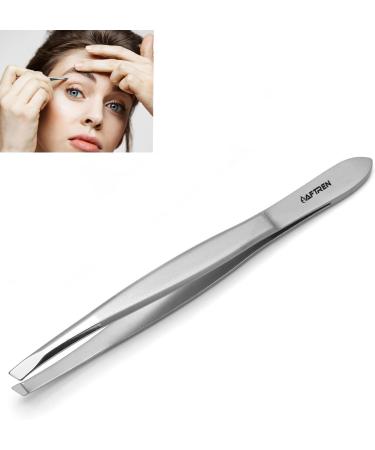 Wide Grip Slant Tweezers - German Stainless Steel - Hand-Filed Slanted Tips for Ultra-Precision - Tweezers for Eyebrows and Nose/Ear/Facial Hair - Professional Grade (Silver)